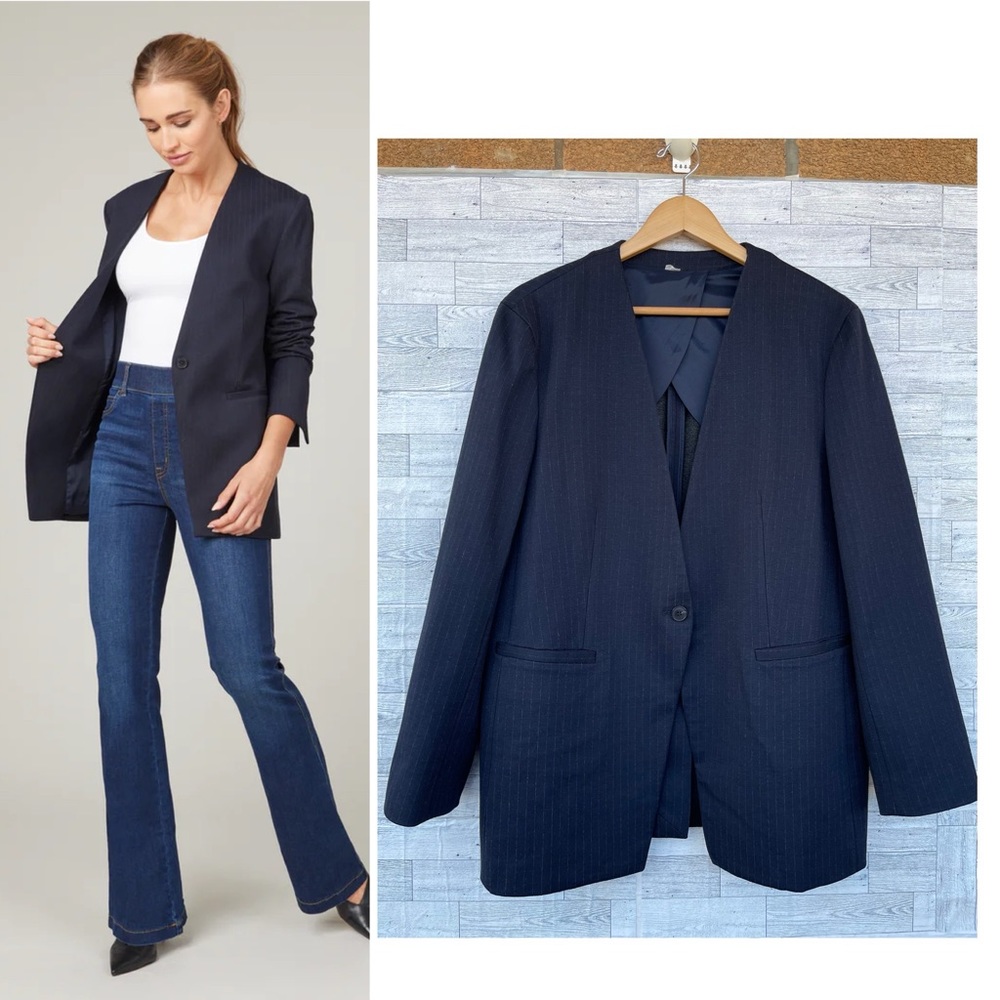 SPANX The Perfect Oversized Blazer Navy/Grey Pinstripe XL